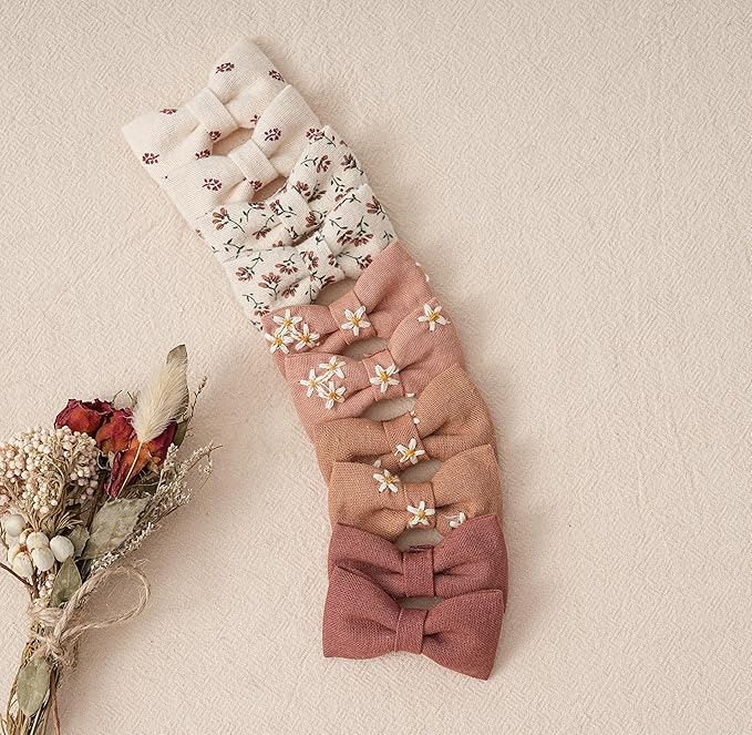 Fancy Clouds Baby Toddler Little Girls Hair Ties with 2" Linen Bows, 20 pcs No Damage Elastic Nylon Ponytail Holders Scrunchies for girls, Small Hair Accessories for Kids Thick or Thin Hair