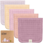 5-Pack Cotton Muslin Burp Cloths Baby Girls, Boys - Soft & Absorbent Spit Up Burp Rags, Large Muslin Towel, Cotton Wash Cloths for Babies, Newborn, Infant, No Shrink,Durable (Lavender)