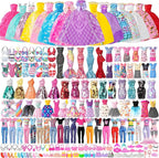 120Pcs Doll Clothes and Accessories, 5 Wedding Gowns 21 Dresses Including Evening Gowns, Fish Scale Skirts, Fashion Dresses, Swimsuits, Shoes, Hangers for Christmas Stocking Stuffers Girls Gift Age 3+