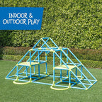 Eezy Peezy Mega Pyramid Monkey Bars Climbing Tower Active Outdoor Fun for Kids Ages 3 to 8 Years Old, Blue/Green